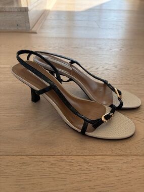 Tony Bianco Black Slingback Heeled Sandals with Cream Footbed
